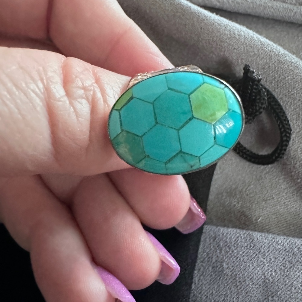 Honeycomb design turquoise ring in sterling silver by Jay King - Picture 6 of 14